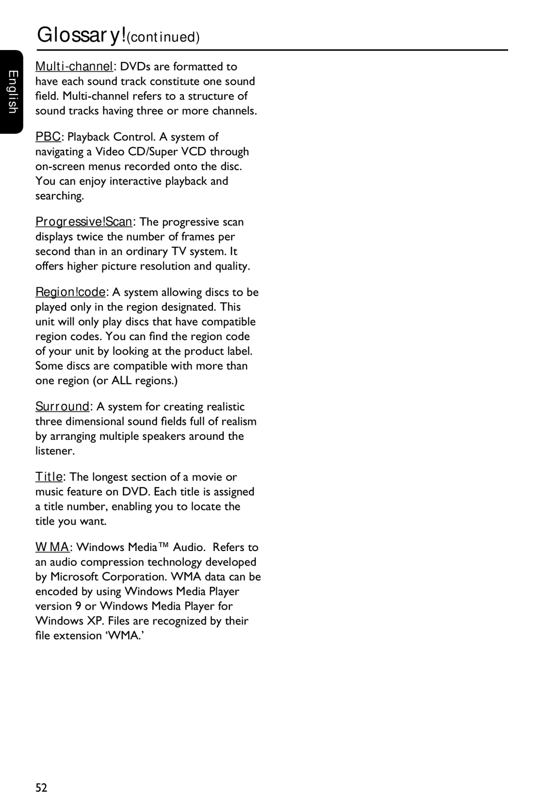 Philips HTS3151D user manual Glossary, $ le extension ‘WMA.’ 