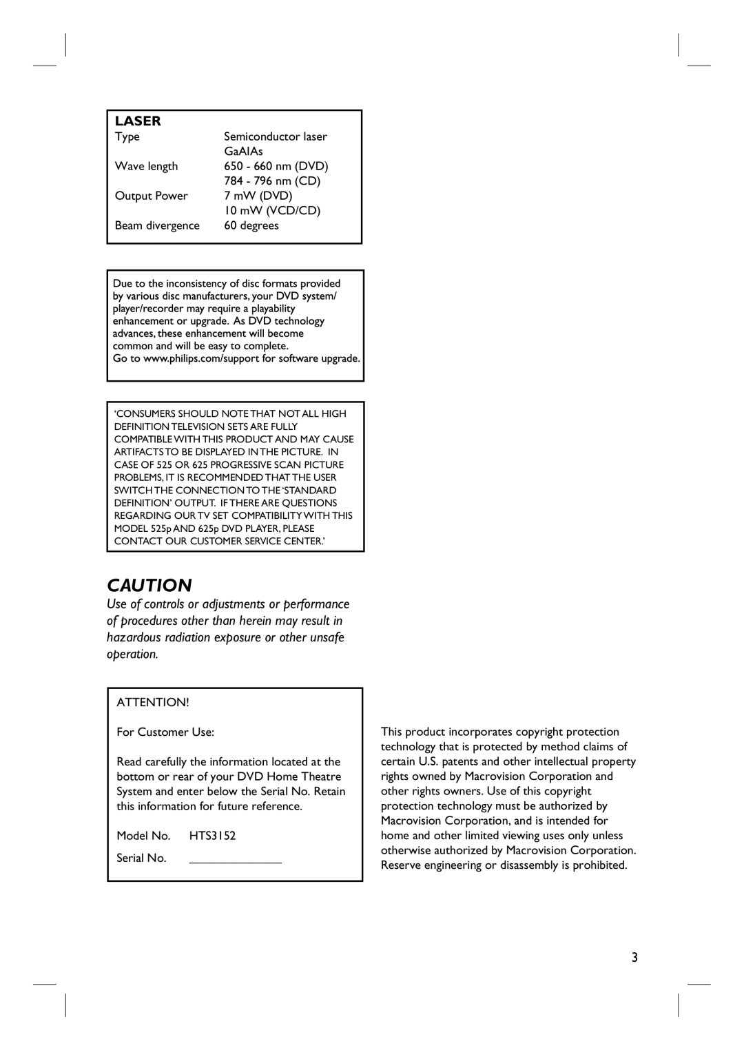 Philips HTS3152/93 user manual Laser 