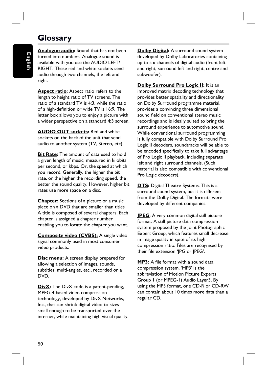 Philips HTS3152/93 user manual Glossary 