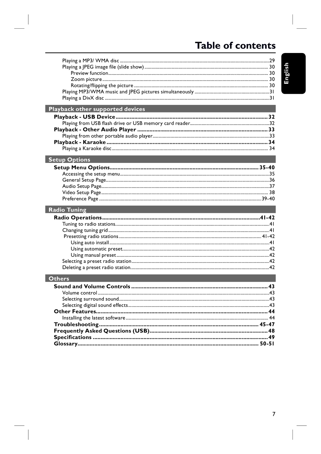 Philips HTS3152/93 user manual Table of contents 