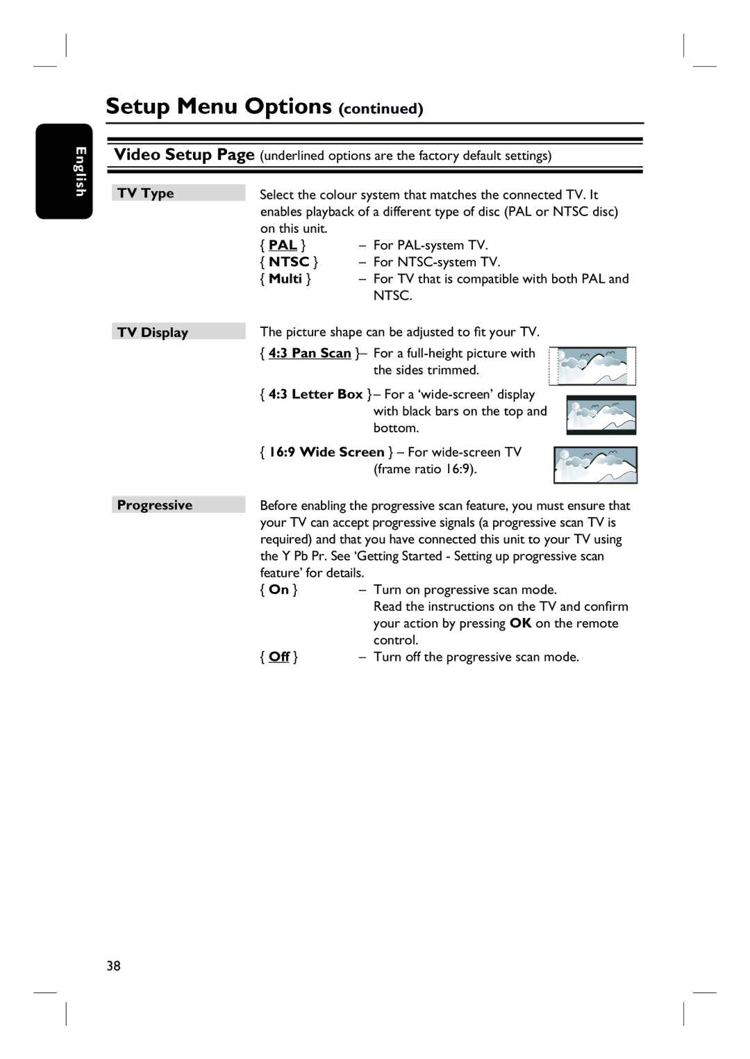 Philips HTS3154 user manual TV Type, Ntsc, Multi, TV Display, Progressive 