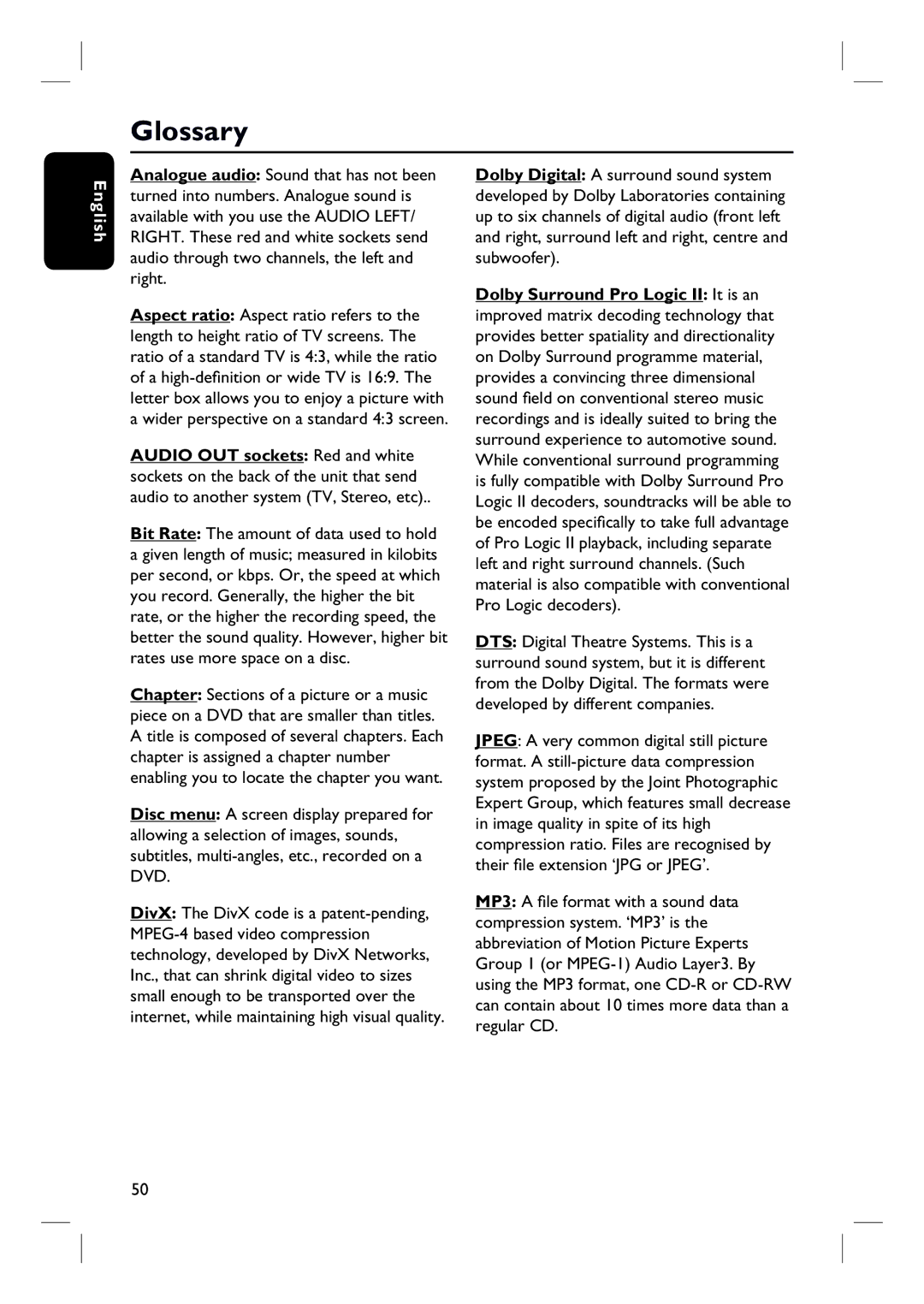 Philips HTS3154 user manual Glossary 