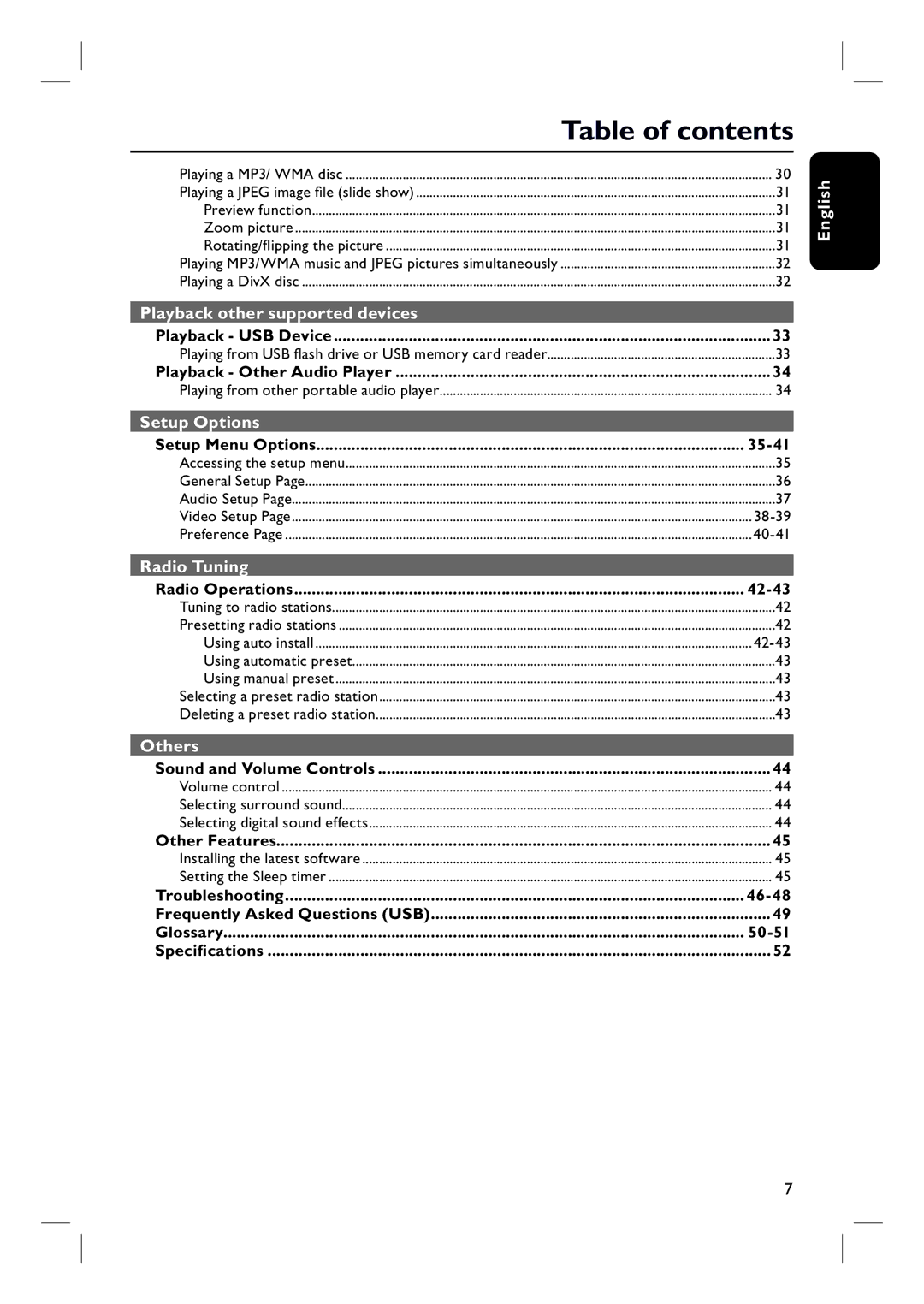 Philips HTS3154 user manual Table of contents 