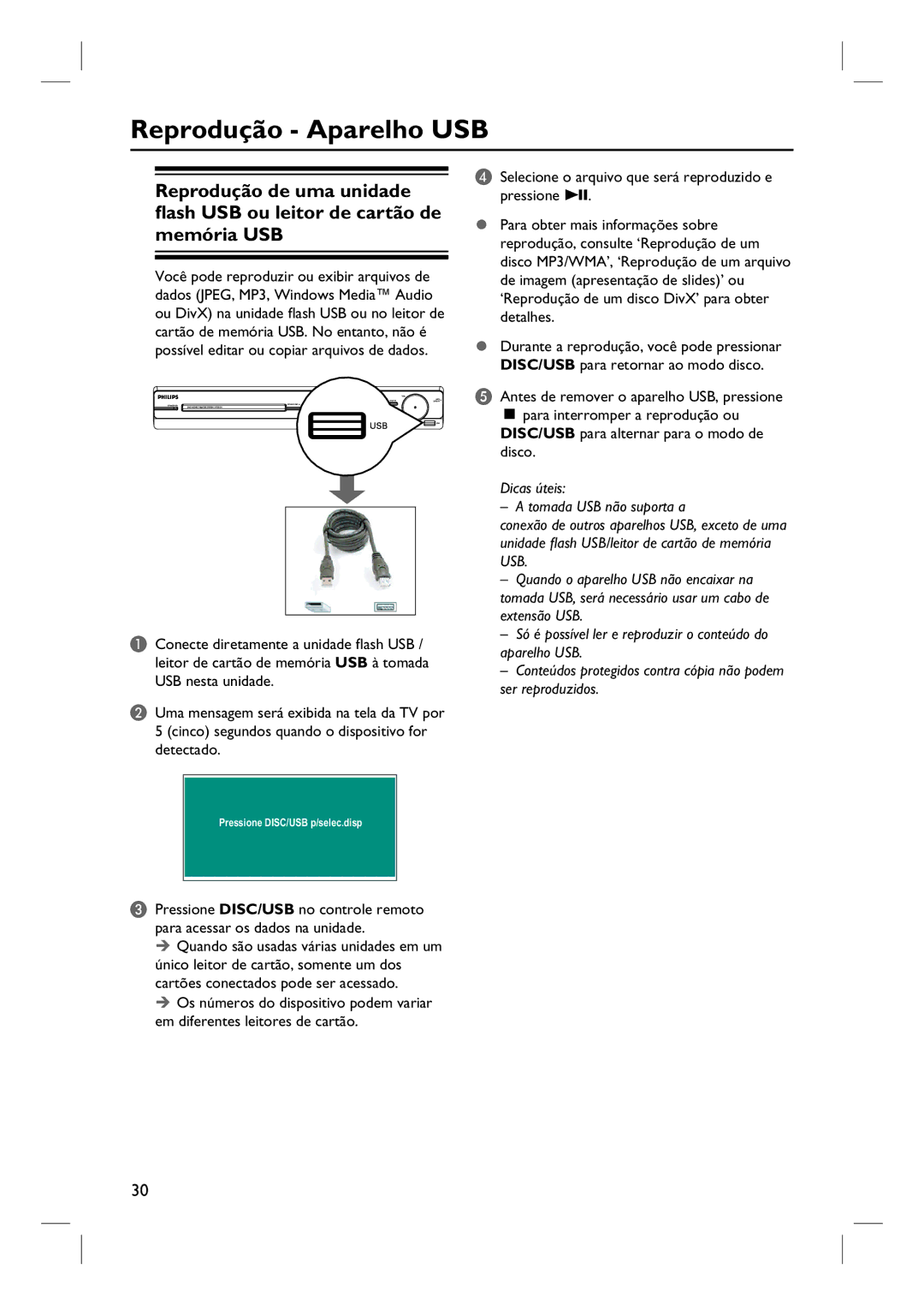 Philips HTS3155/78 manual Reprodução Aparelho USB 