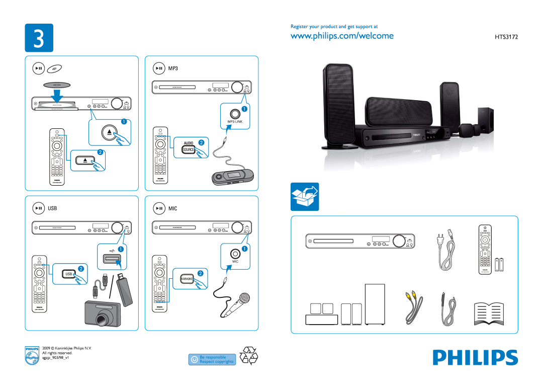 Philips HTS3172 manual MP3 MIC, Register your product and get support at 