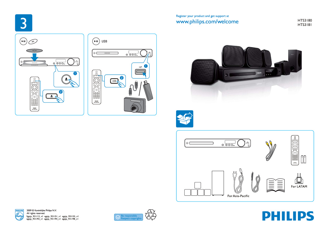 Philips HTS3021, HTS3181, HTS3180 manual Register your product and get support at 