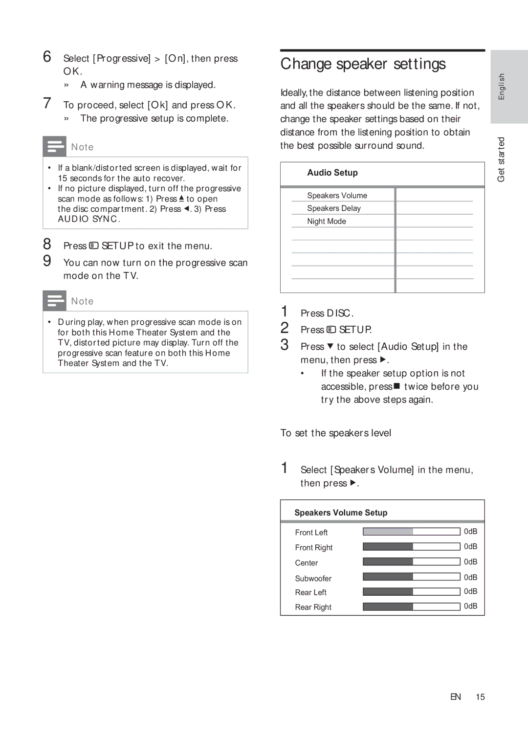 Philips HTS3181X/78 user manual Change speaker settings, Best possible surround sound, Press Disc 