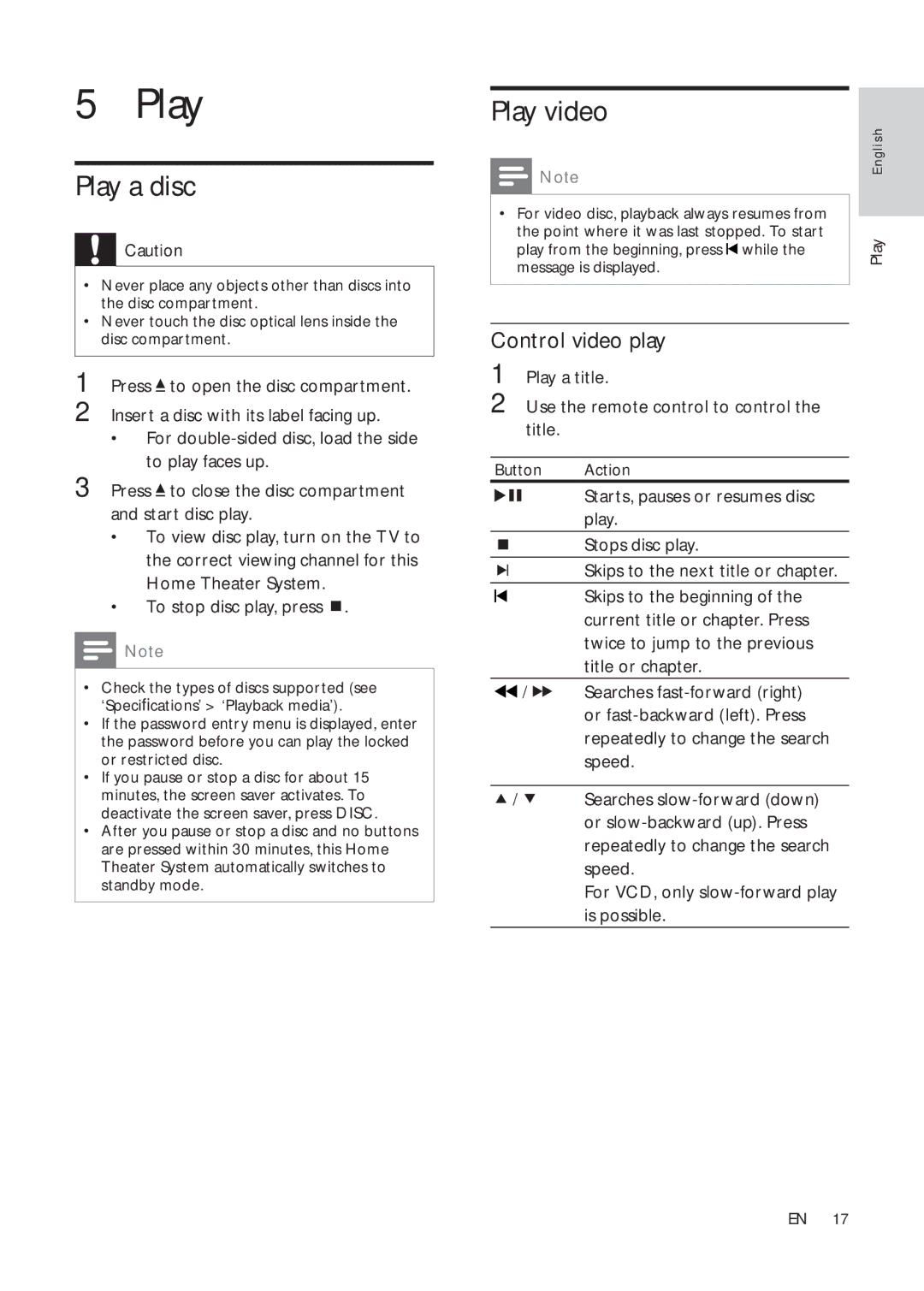 Philips HTS3181X/78 user manual Play a disc, Play video, Control video play 