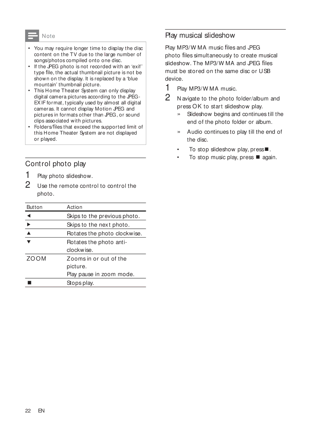 Philips HTS3181X/78 user manual Control photo play, Play musical slideshow 