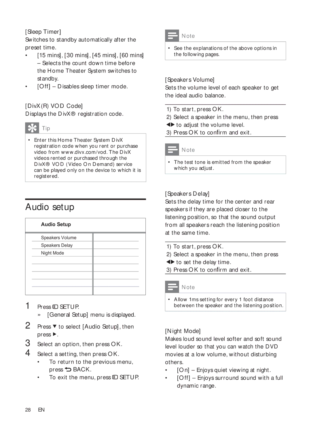 Philips HTS3181X/78 user manual Audio setup 