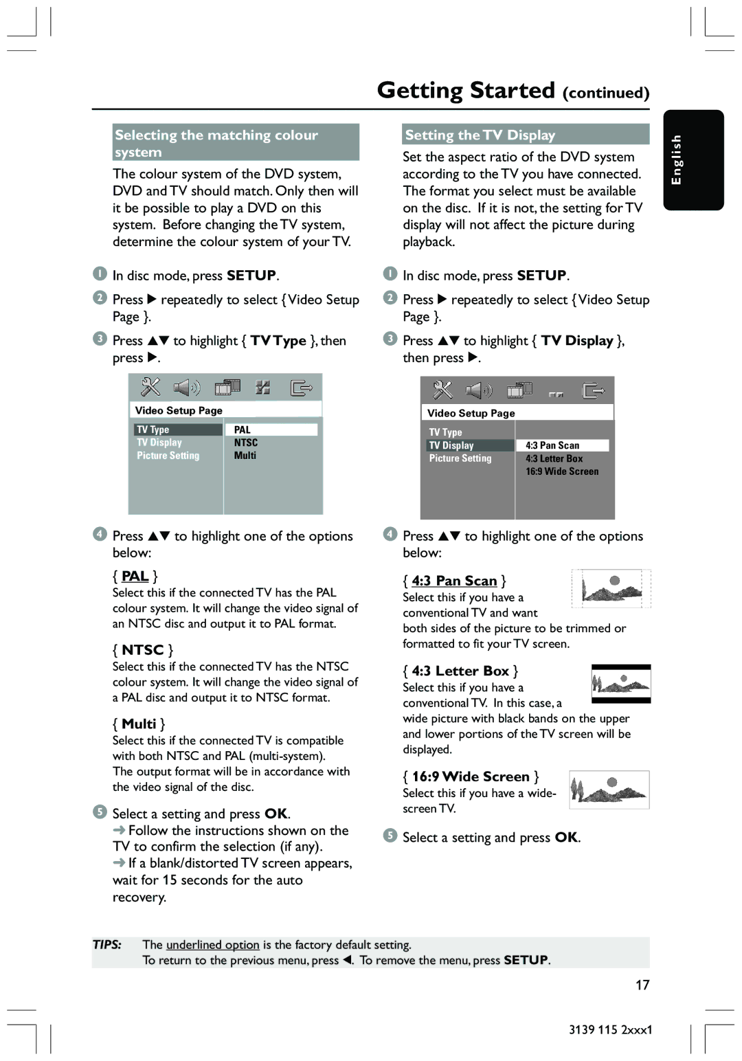 Philips HTS3300 user manual Selecting the matching colour Setting the TV Display System 