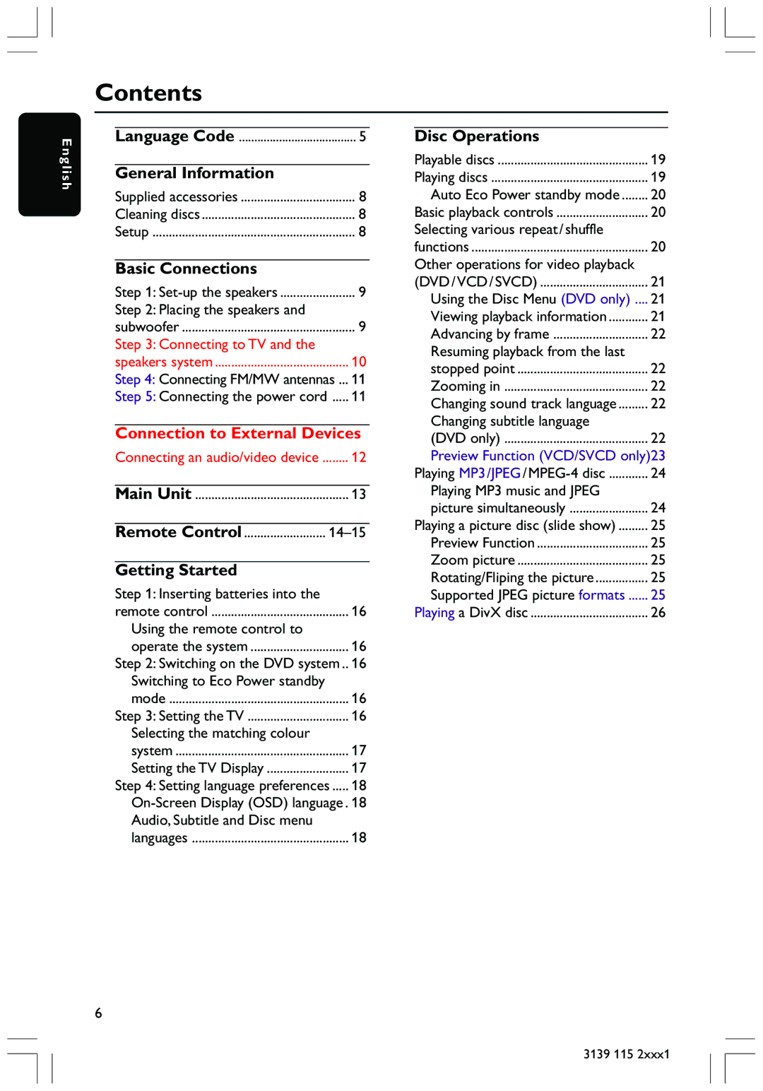 Philips HTS3300 user manual Contents 