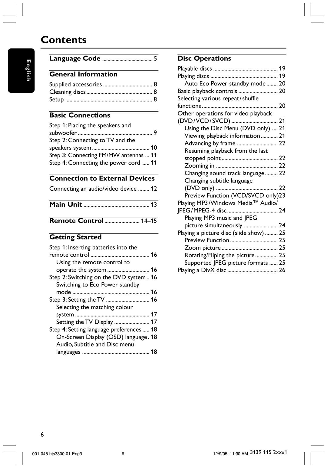 Philips HTS3300/51 user manual Contents 