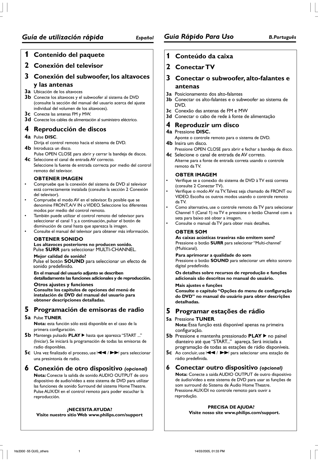 Philips HTS3300/55 user manual Guía de utilización rápida 