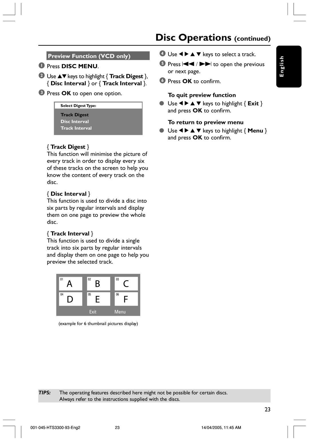 Philips HTS3300/93 user manual Preview Function VCD only 