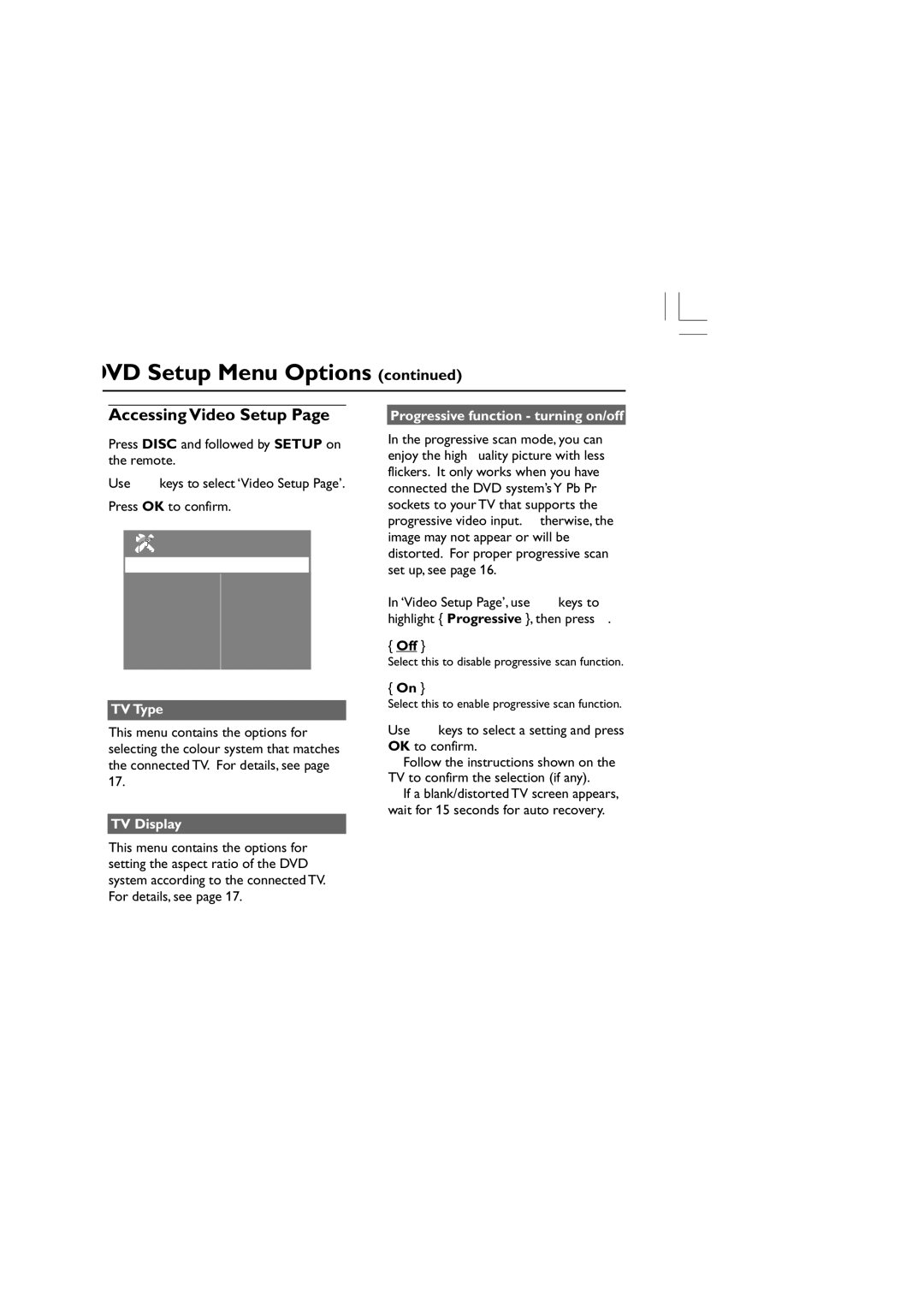 Philips HTS3300/93 user manual Accessing Video Setup, Press Disc and followed by Setup on the remote, TV Type, TV Display 