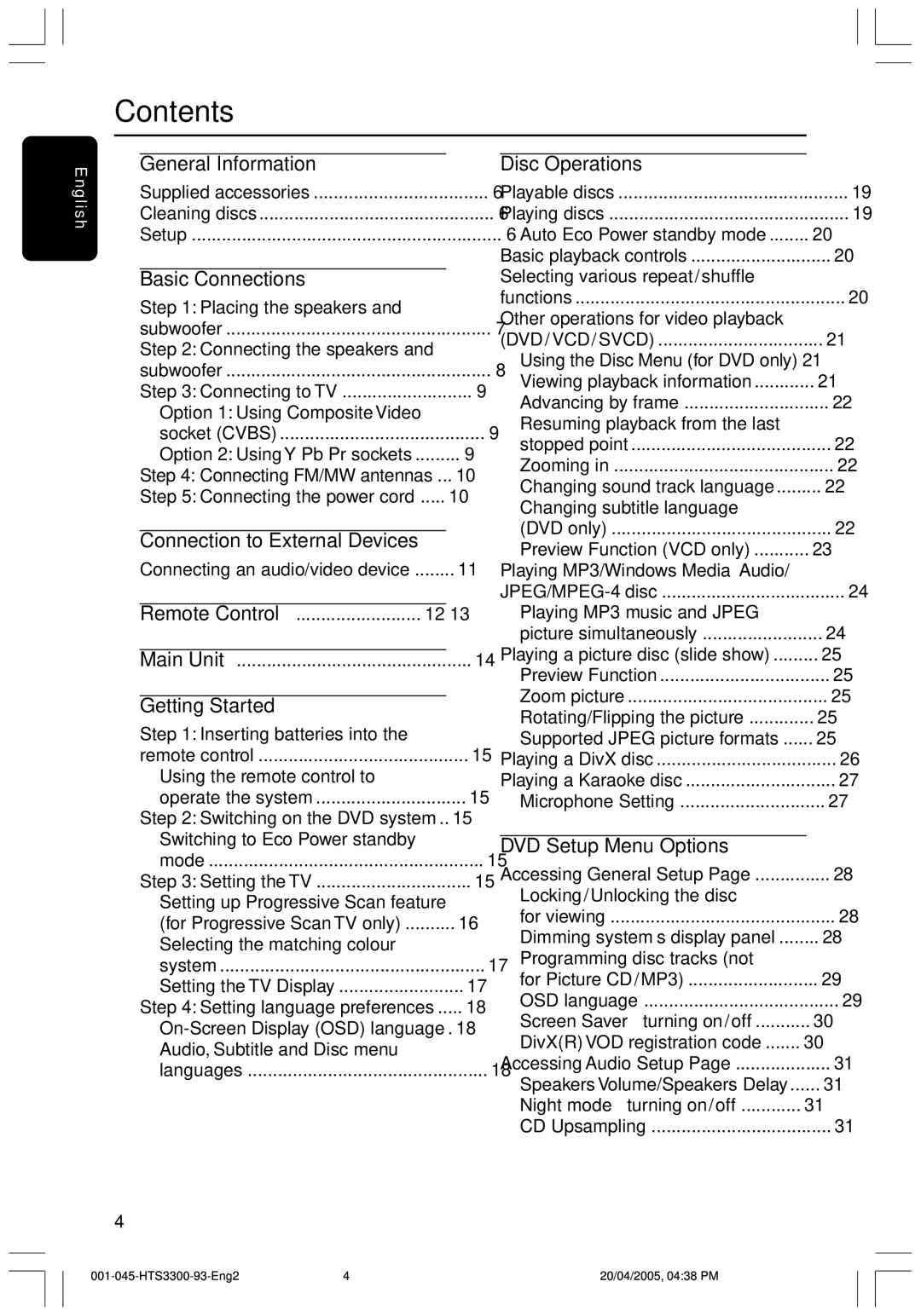 Philips HTS3300/93 user manual Contents 