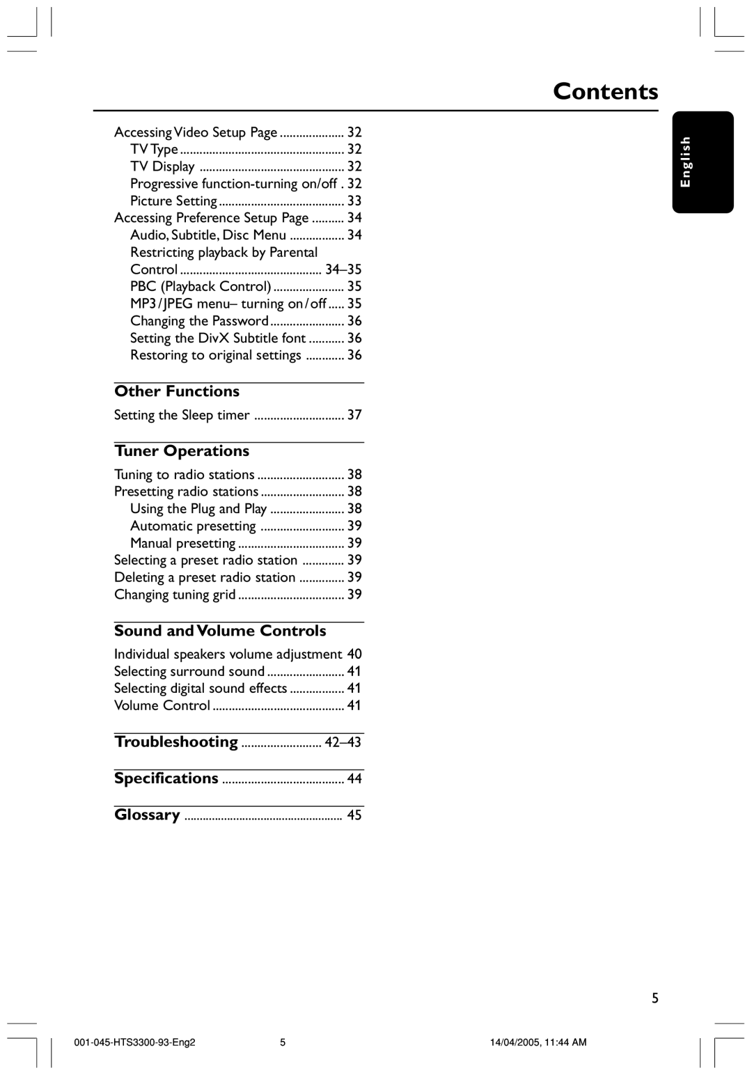 Philips HTS3300/93 user manual Tuner Operations, Troubleshooting 