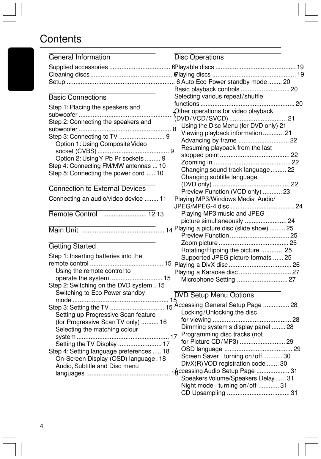 Philips HTS3300K/51 user manual Contents 