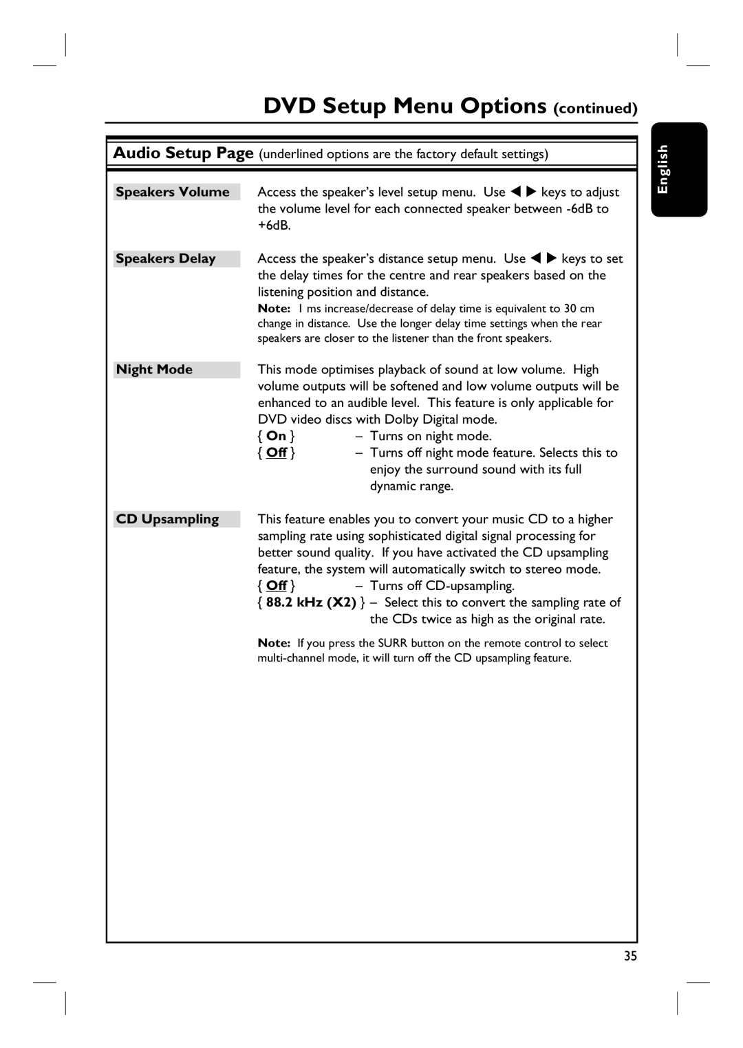 Philips HTS3320/51 user manual Night Mode, CD Upsampling 