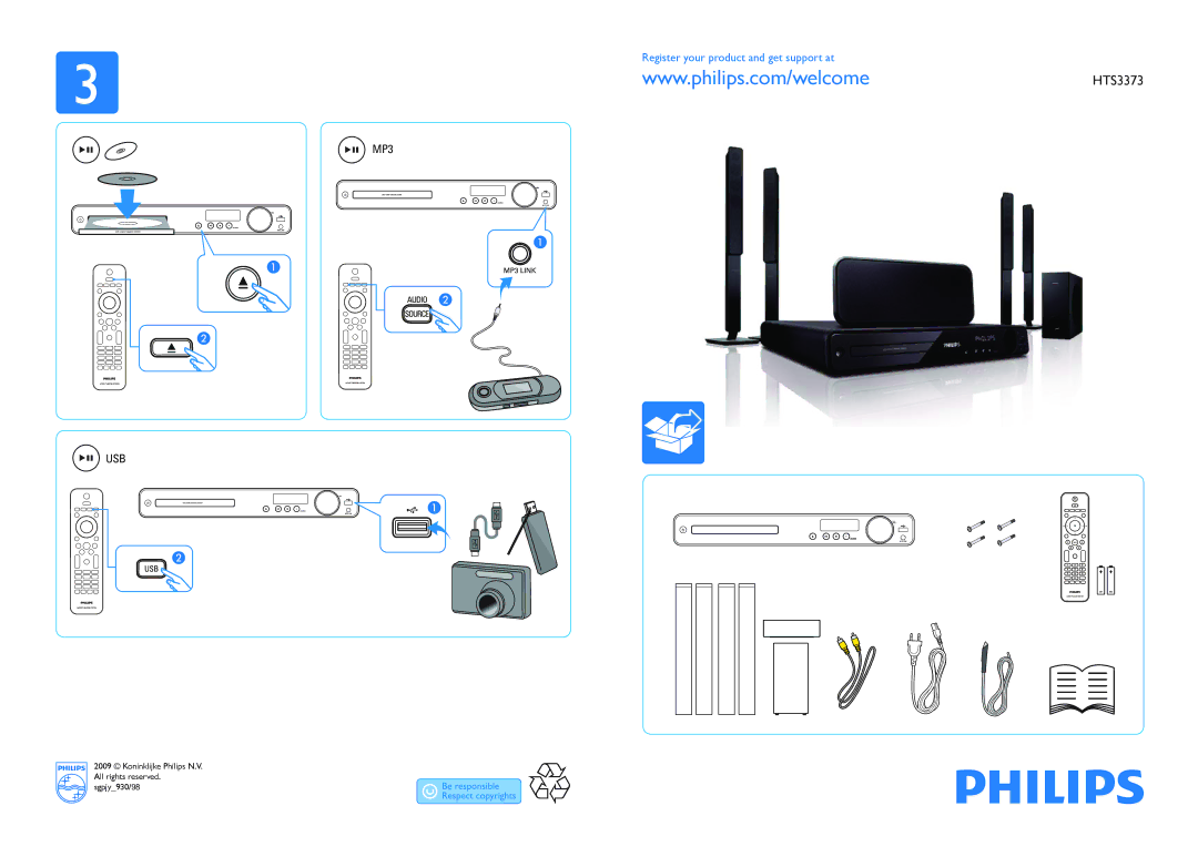 Philips HTS3373 manual MP3 USB 