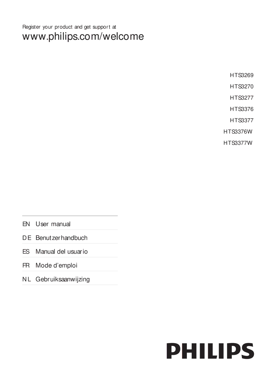 Philips HTS3270, HTS3376W/12, HTS3377W/12, HTS3277 user manual Register your product and get support at 