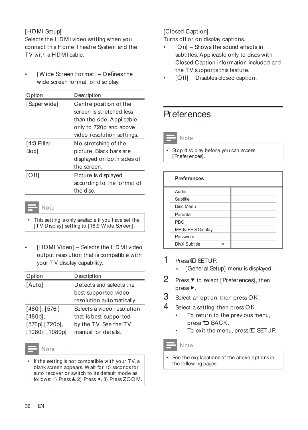 Philips HTS3377W/12, HTS3270, HTS3376W/12, HTS3277 user manual Preferences 