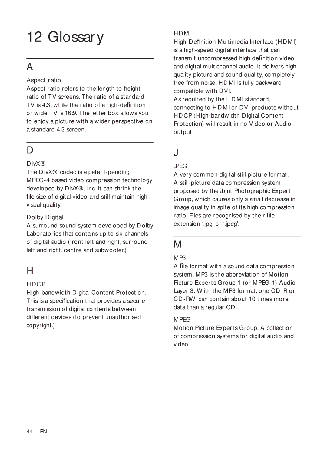 Philips HTS3377W/12, HTS3270, HTS3376W/12, HTS3277 user manual Glossary 