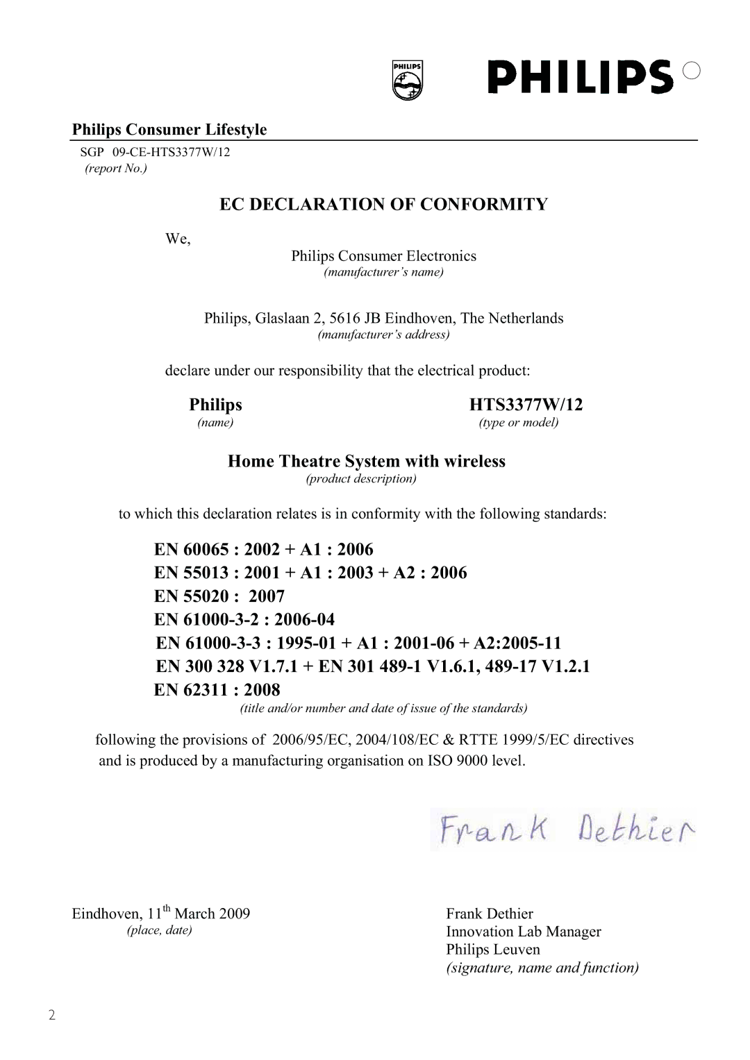 Philips HTS3270, HTS3377W user manual Philips 