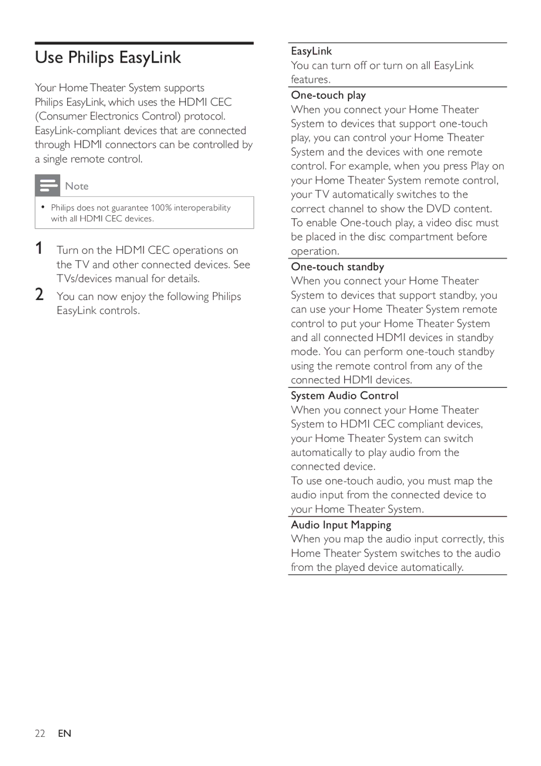 Philips HTS3377W, HTS3270 user manual Use Philips EasyLink 