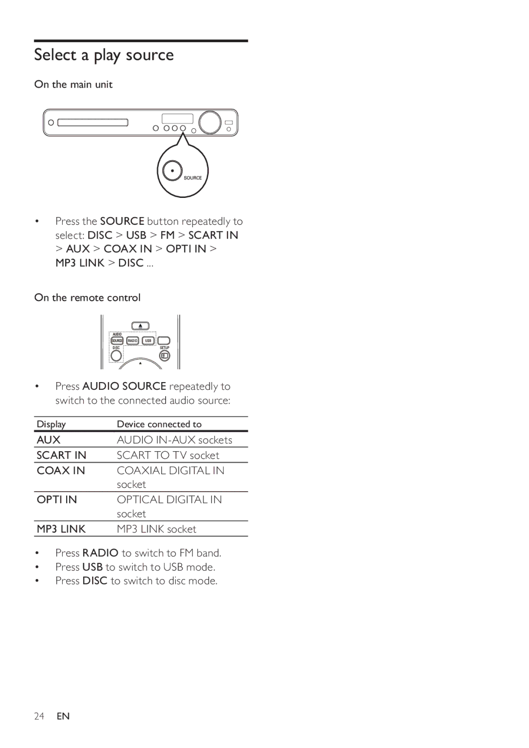 Philips HTS3377W, HTS3270 user manual Select a play source 