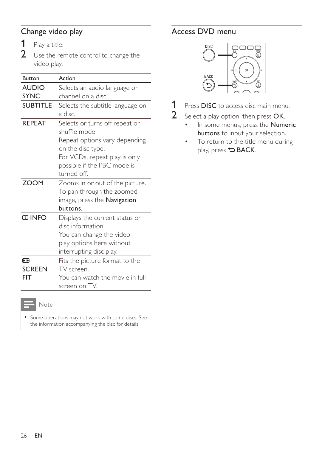 Philips HTS3270, HTS3377W user manual Change video play, Access DVD menu 