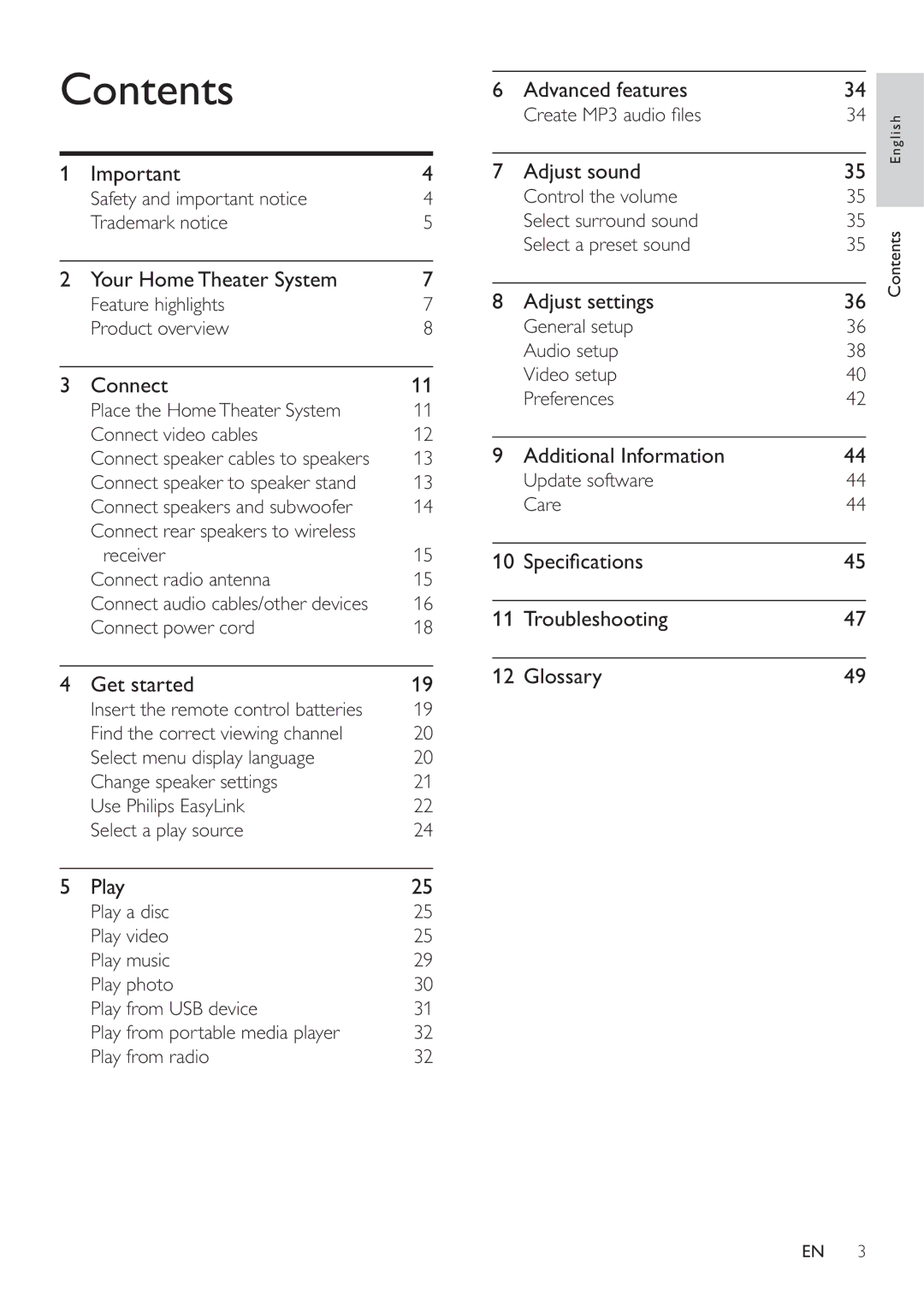 Philips HTS3377W, HTS3270 user manual Contents 