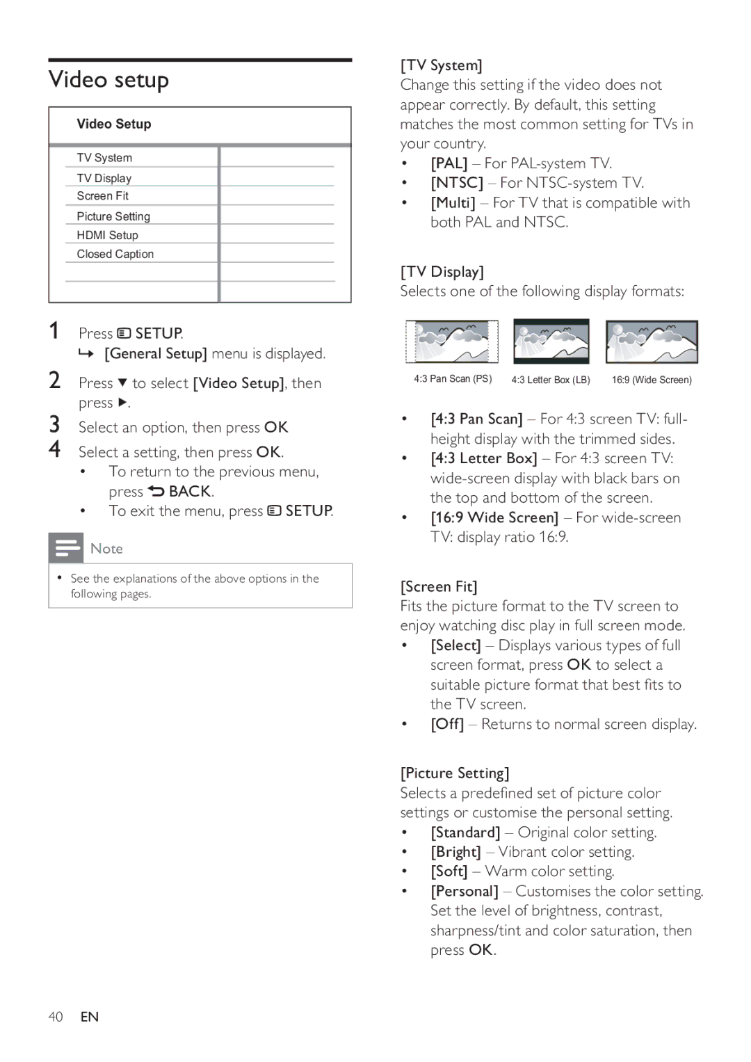 Philips HTS3377W, HTS3270 user manual Video setup 