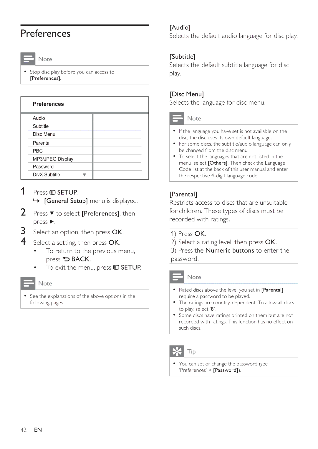 Philips HTS3377W, HTS3270 user manual Preferences 