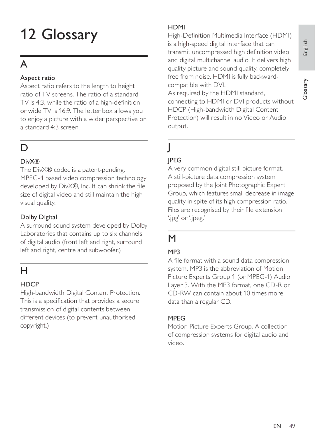 Philips HTS3377W, HTS3270 user manual Glossary 