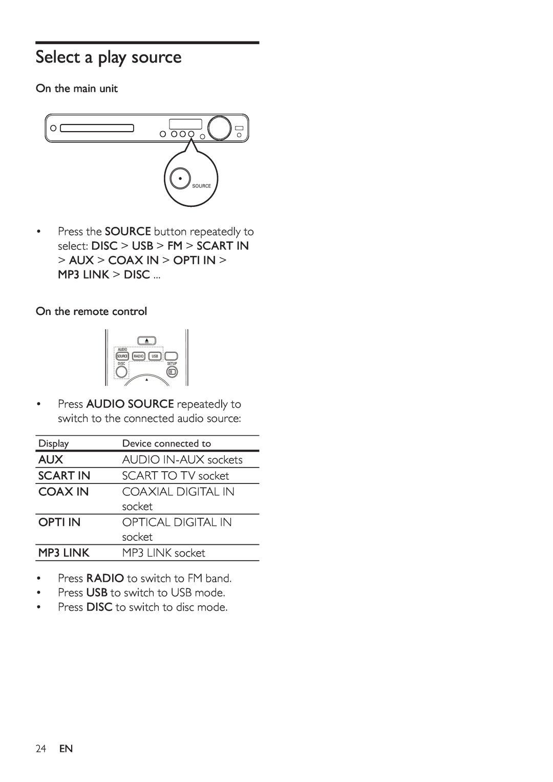 Philips HTS3377W, HTS3270 user manual Select a play source 