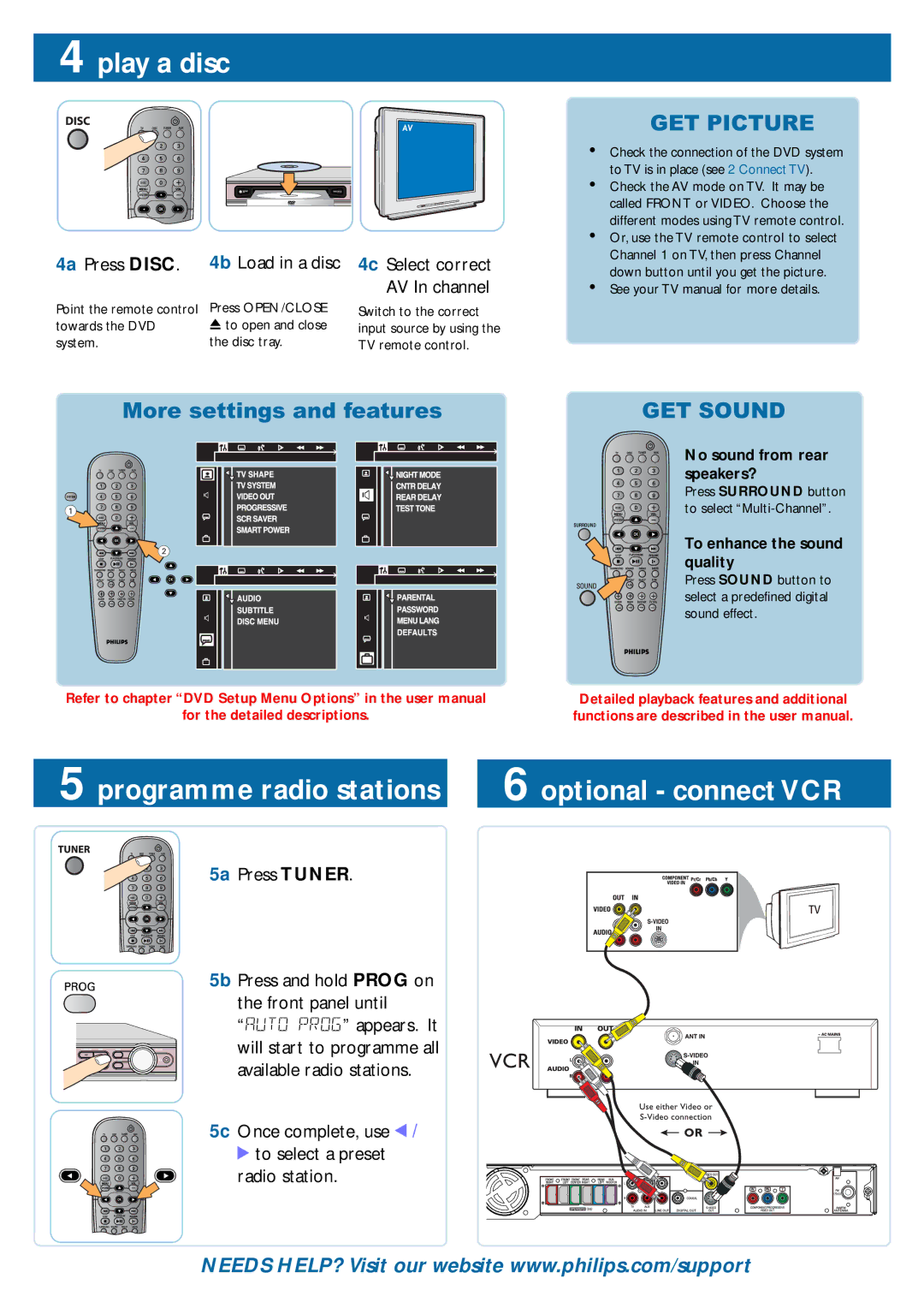 Philips HTS3410D, HTS3400 user manual Play a disc, Programme radio stations, 5a Press Tuner 