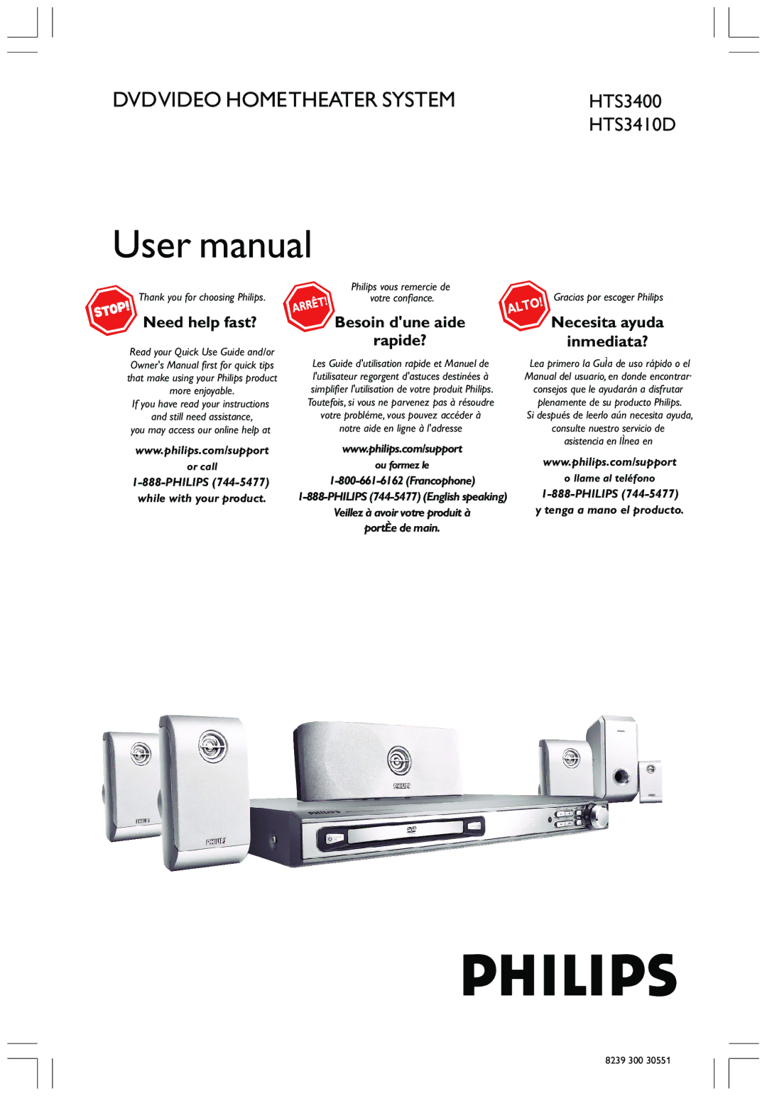 Philips HTS3410D user manual Dvdvideo Hometheater System 