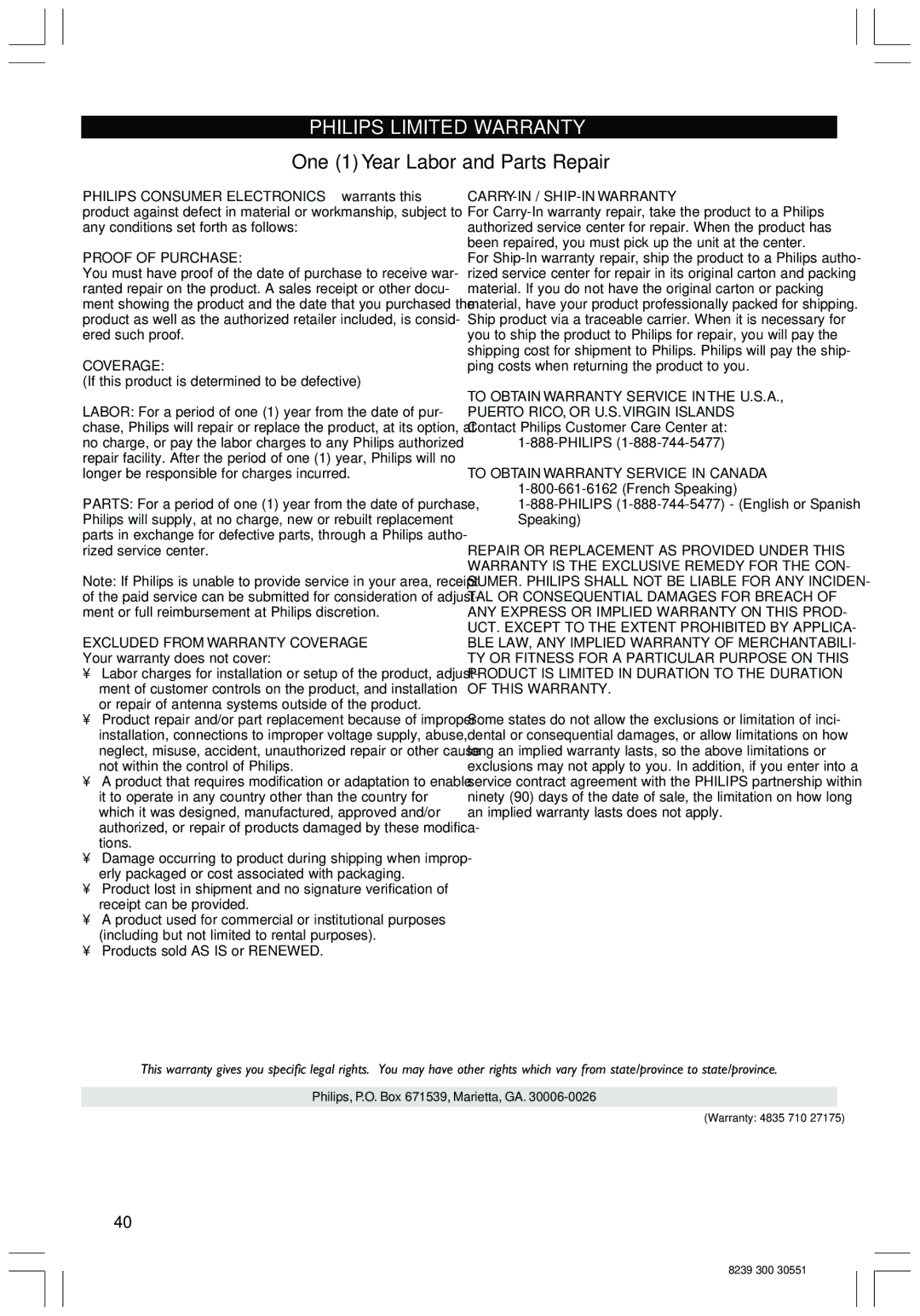 Philips HTS3410D user manual Philips Limited Warranty 