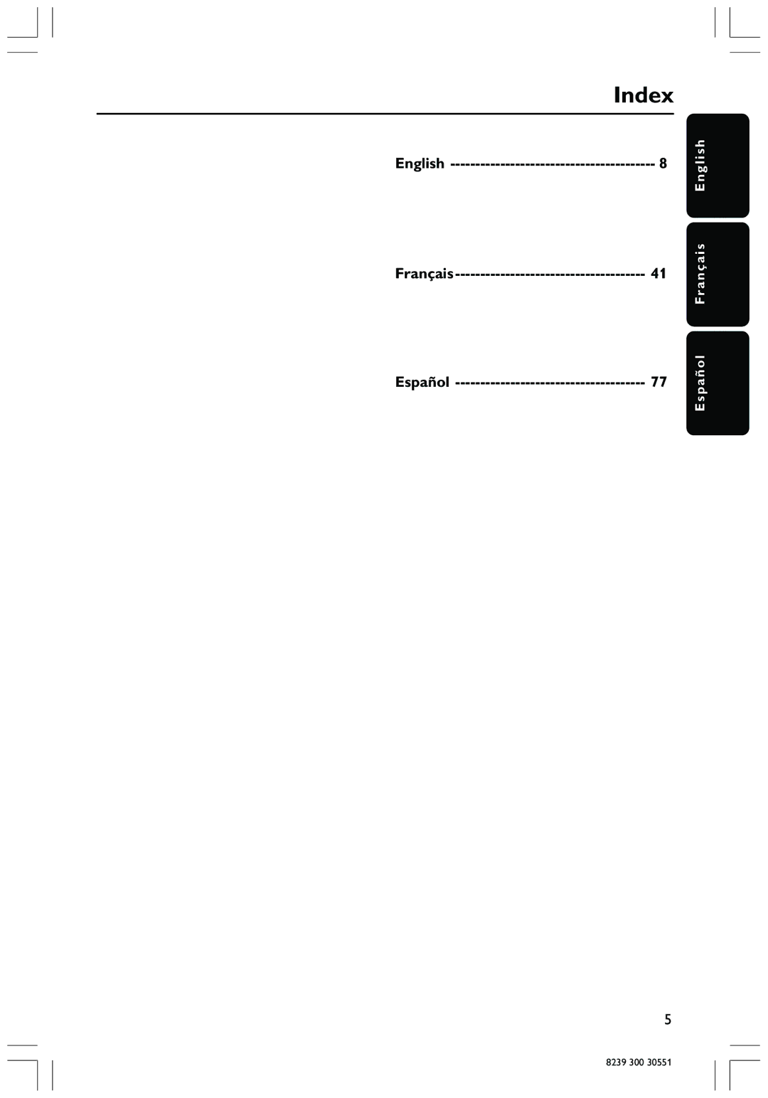 Philips HTS3410D user manual Index, Español 