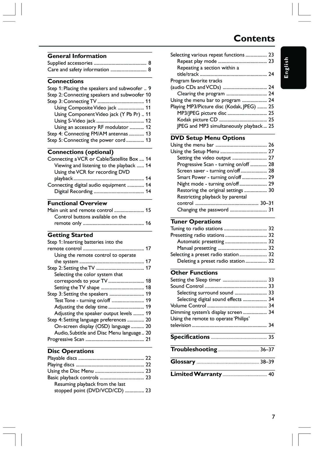 Philips HTS3410D user manual Contents 