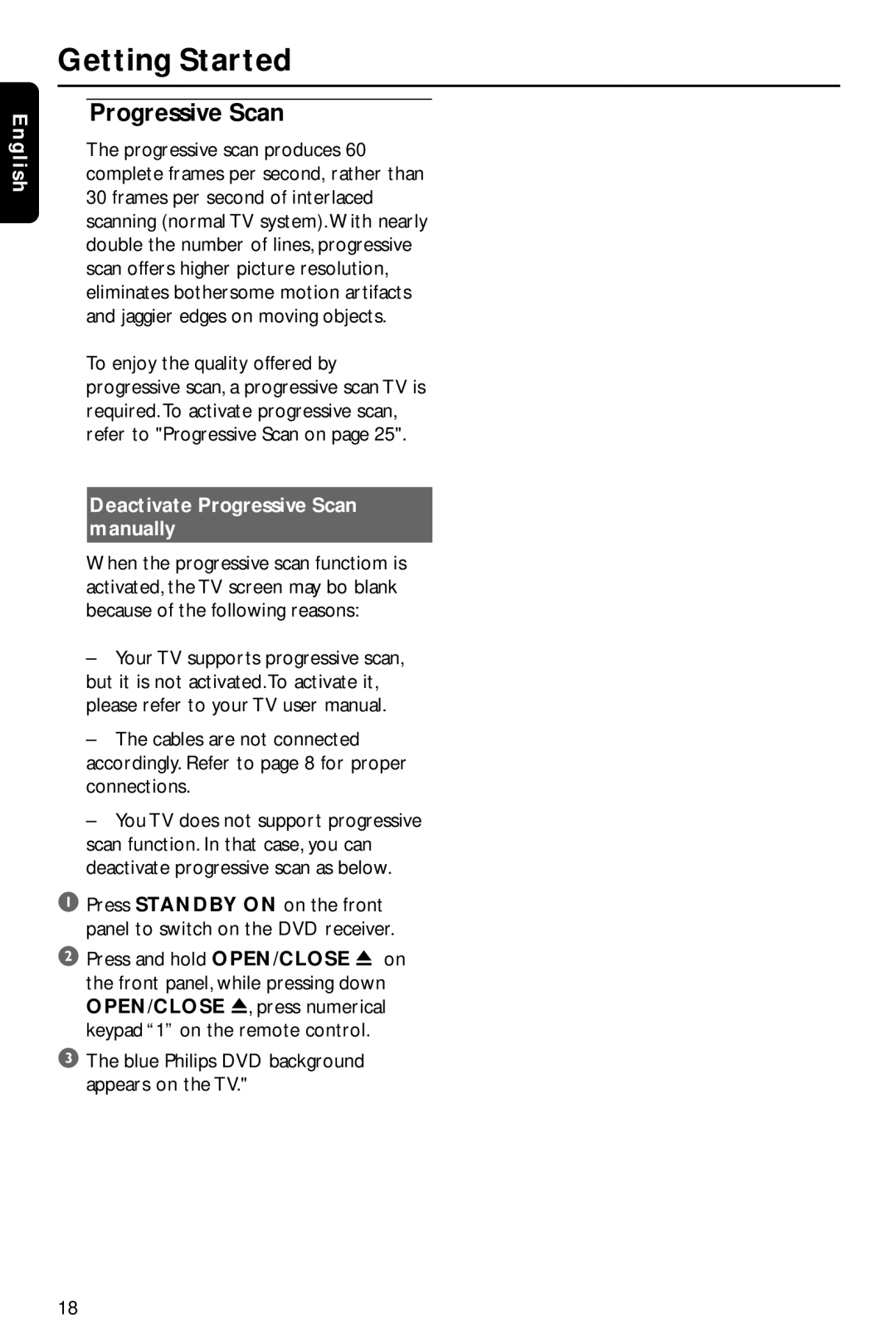 Philips HTS3410D/55 user manual Deactivate Progressive Scan manually 