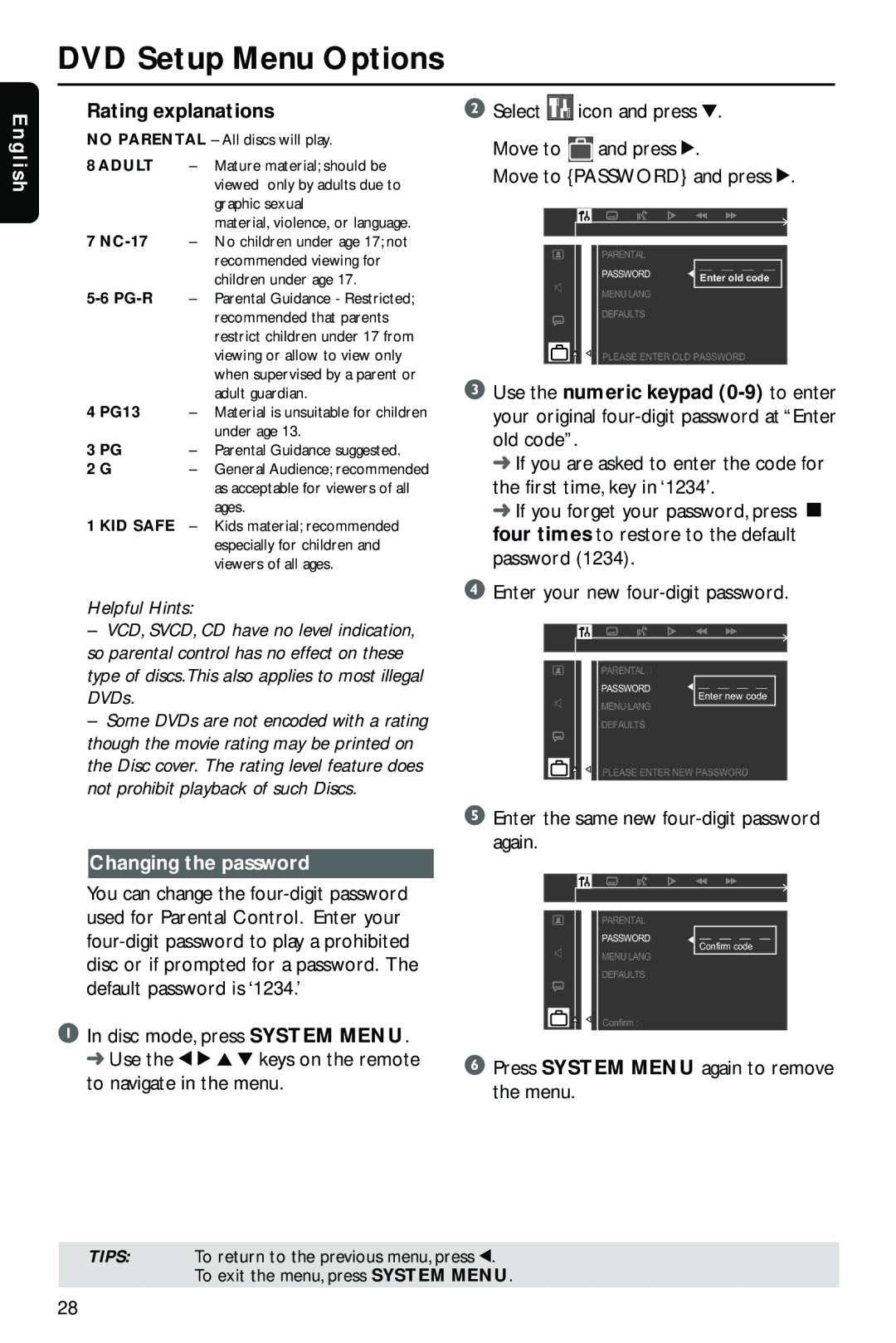 Philips HTS3410D/55 user manual Rating explanations, Changing the password 