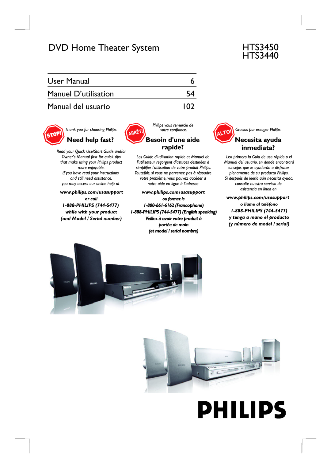 Philips HTS3450, HTS3440 user manual DVD Home Theater System 