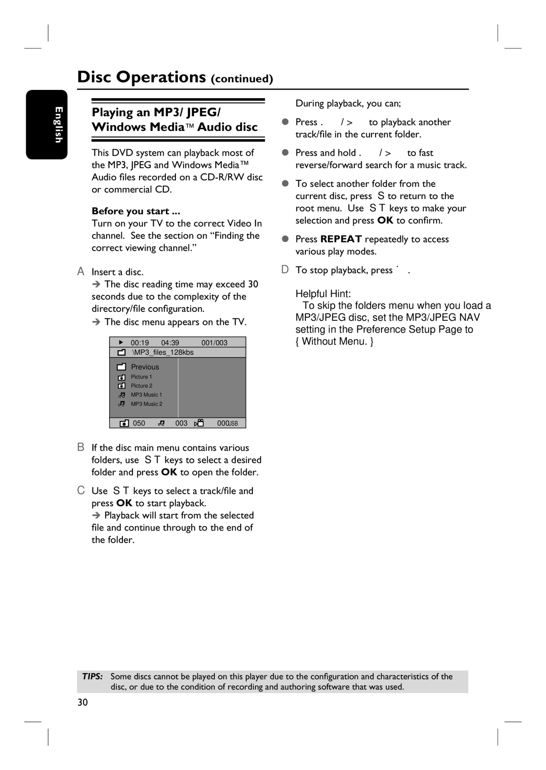 Philips HTS3440, HTS3450 user manual Insert a disc, Disc menu appears on the TV 