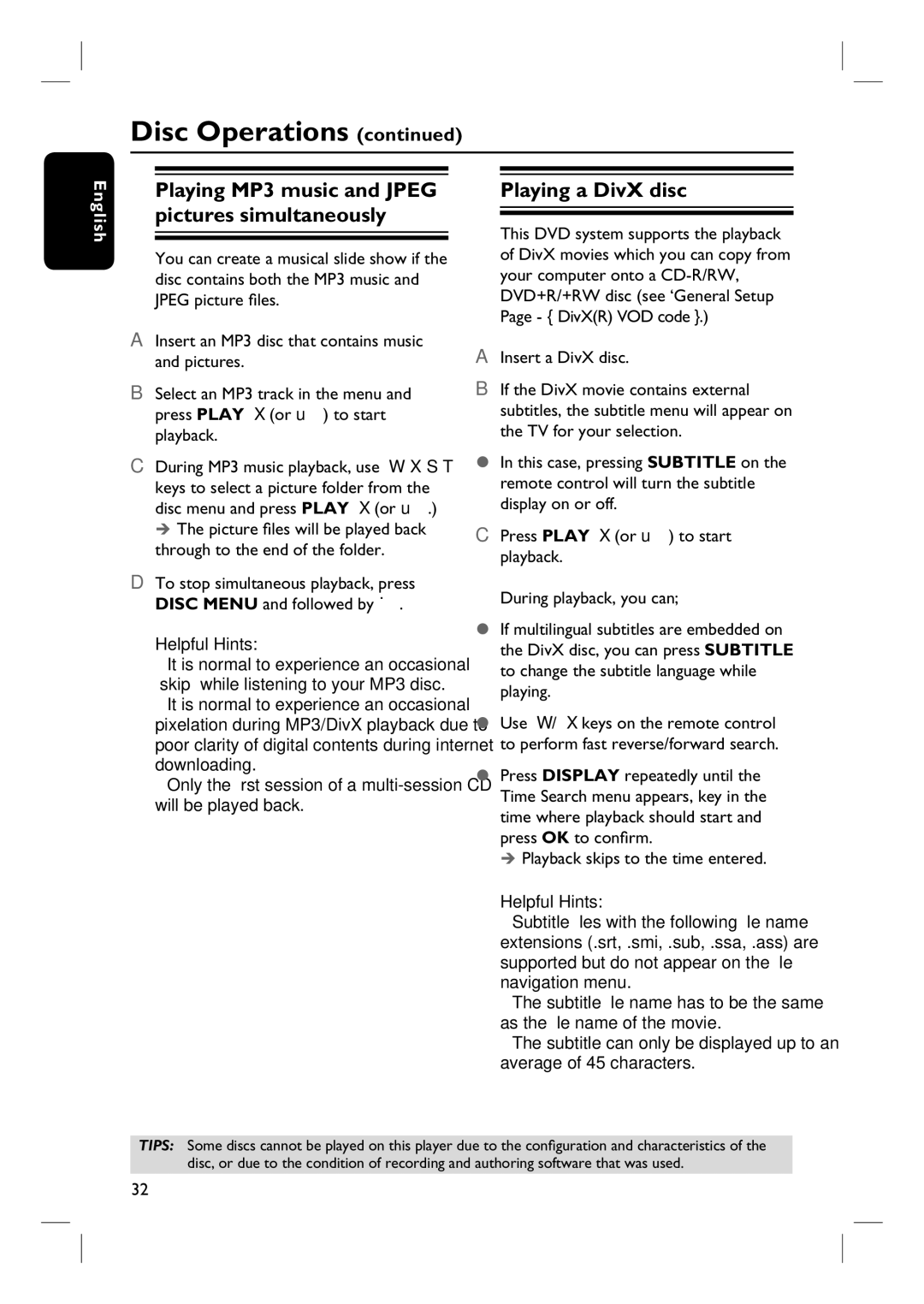 Philips HTS3440, HTS3450 user manual Playing a DivX disc, Playback skips to the time entered 