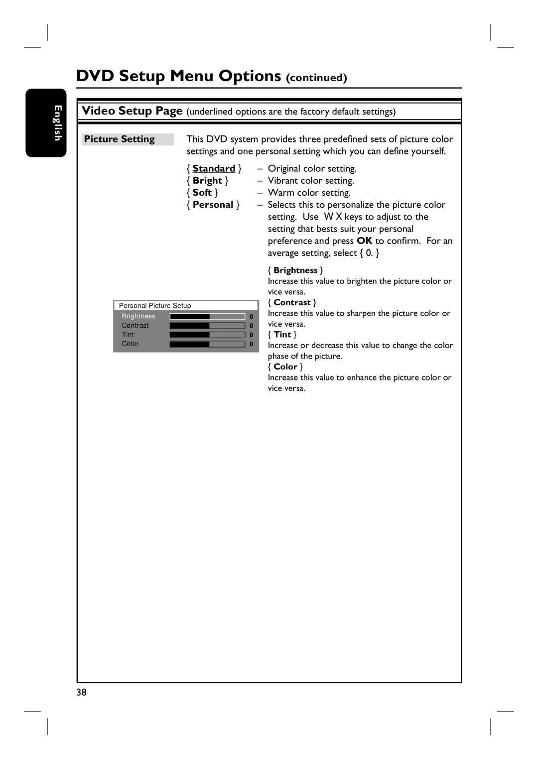 Philips HTS3440, HTS3450 user manual Standard Bright Soft Personal 