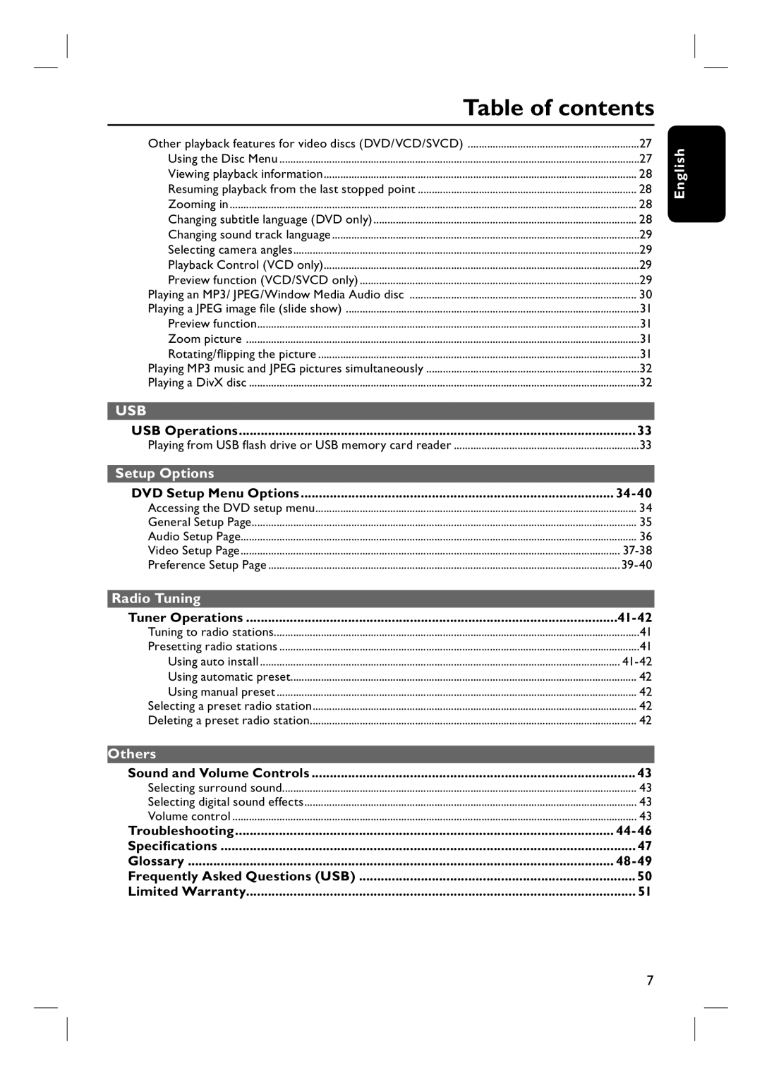 Philips HTS3450, HTS3440 user manual Table of contents 