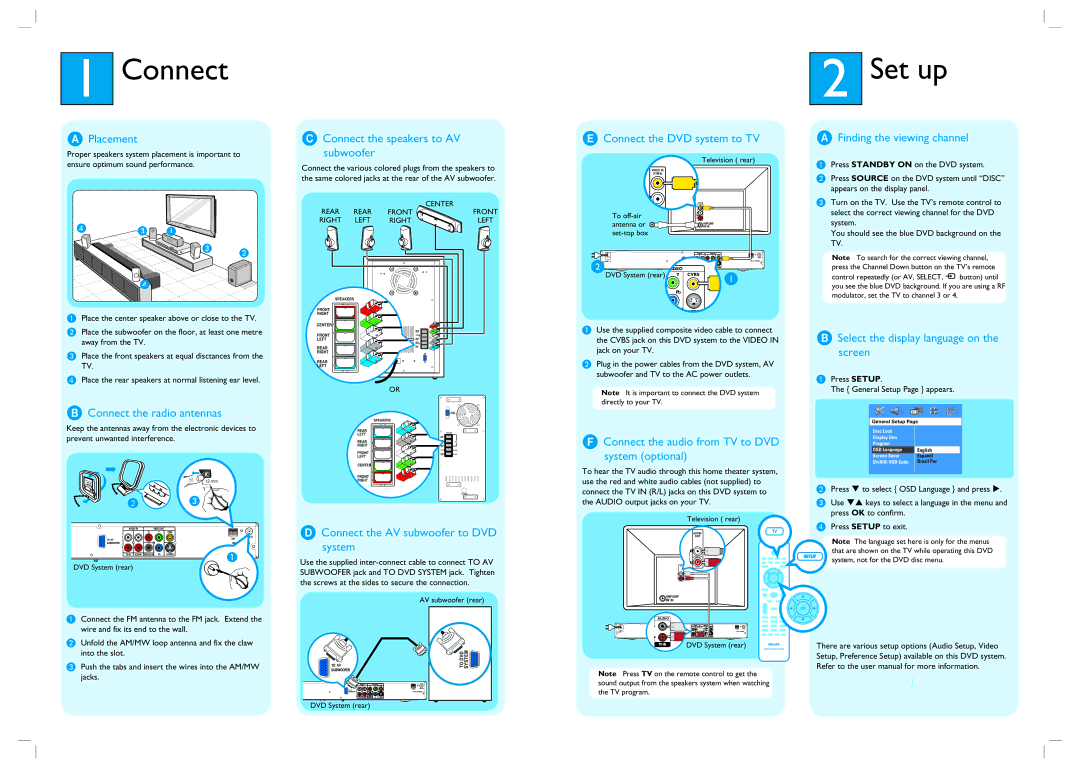 Philips HTS3440/37B user manual Connect, Set up 